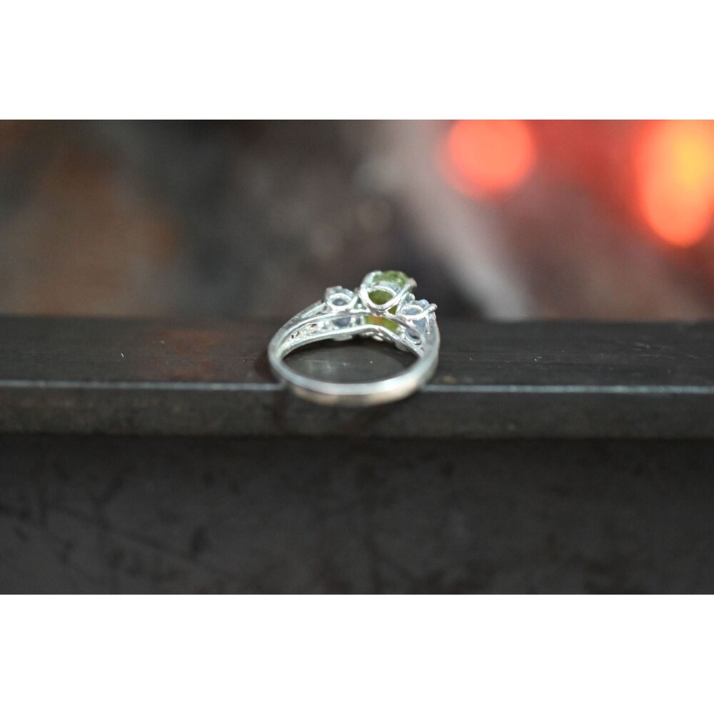 Rough Peridot Tanzanite Engagement Ring Promise Wedding Band Solid Sterling Silv - Picture 3 of 4